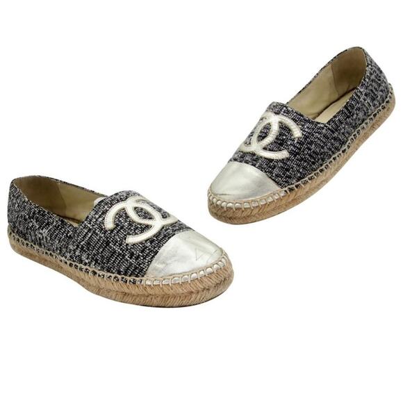 Chanel Metallic Tweed Espadrilles 40 Monogram 2018 Cc Flats CC-S0207P-C024 - Picture 1 of 12